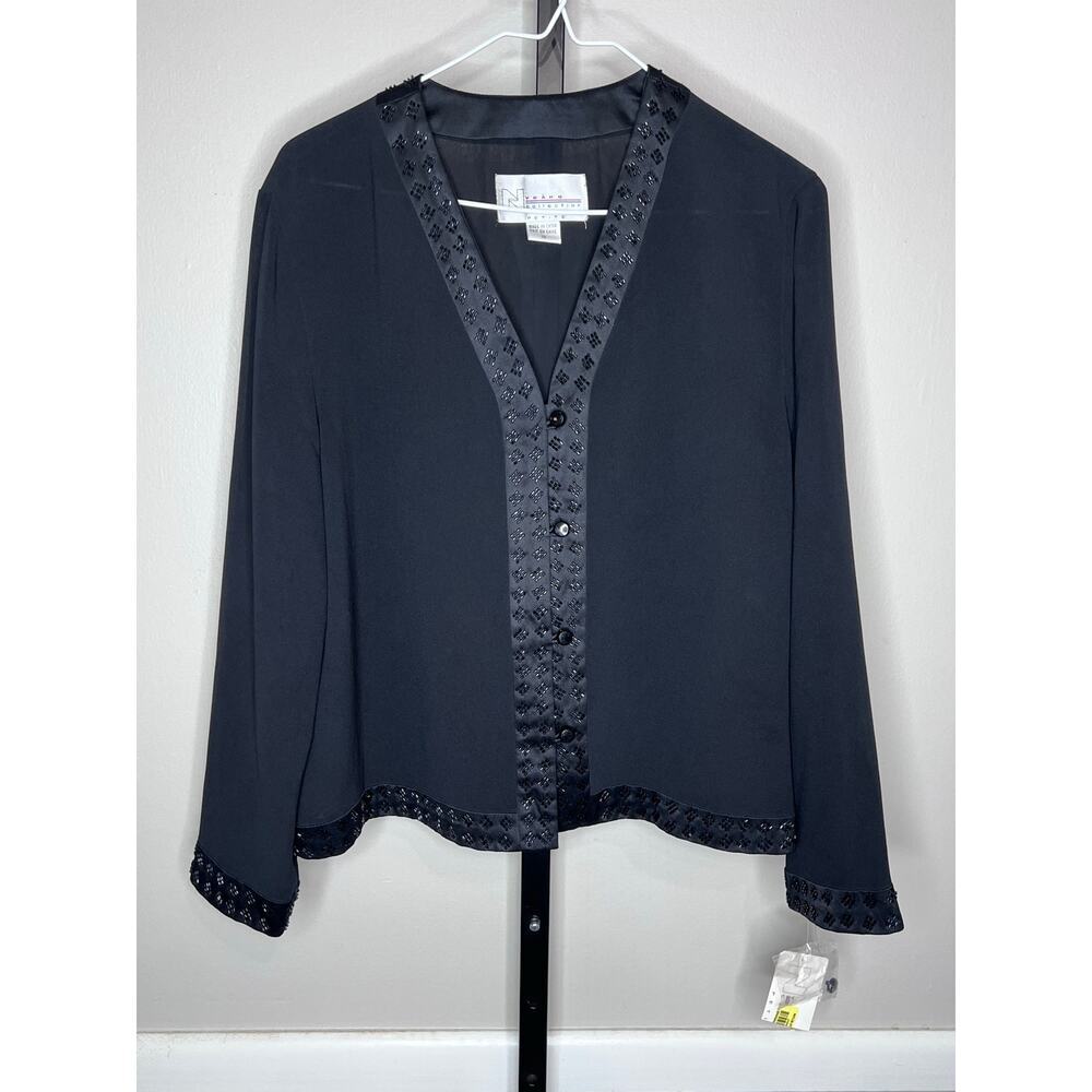 Nygard Collection Petite Beaded Trim Jacket Charcoal Gray Size 12 NWT